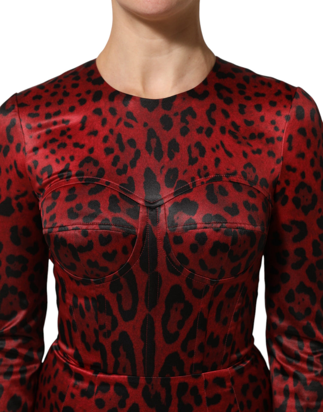 Dolce &amp; Gabbana Sample Sale Dolce &amp; Gabbana Red Leopard Sheath Long Sleeves Dress - | Designer outlet