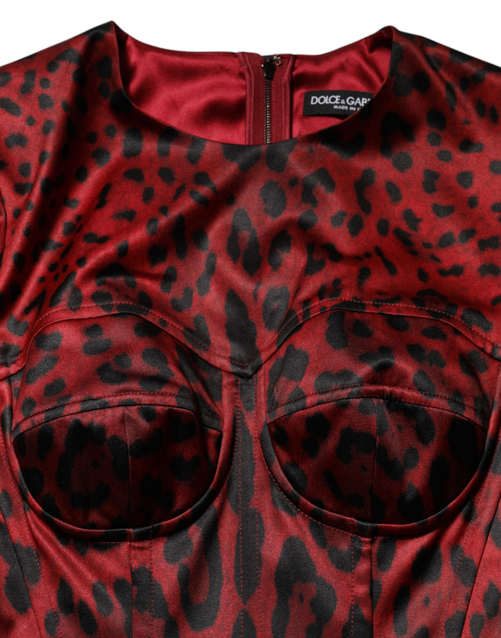 Dolce &amp; Gabbana Sample Sale Dolce &amp; Gabbana Red Leopard Sheath Long Sleeves Dress - | Designer outlet