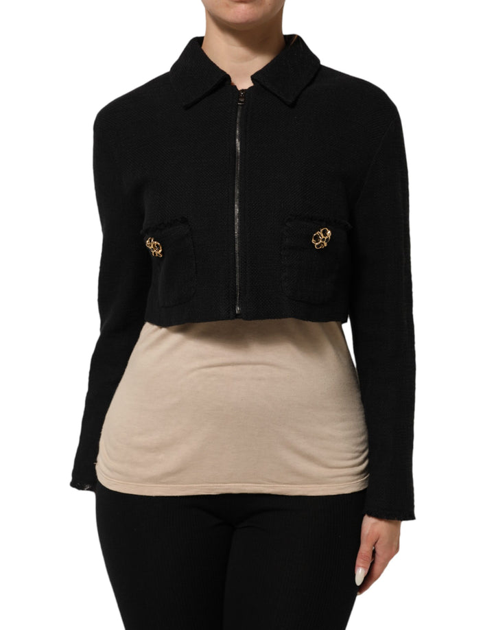 Dolce &amp; Gabbana Sample Sale Dolce &amp; Gabbana Black Cotton Full Zip Cropped Coat Jacket - | Designer outlet