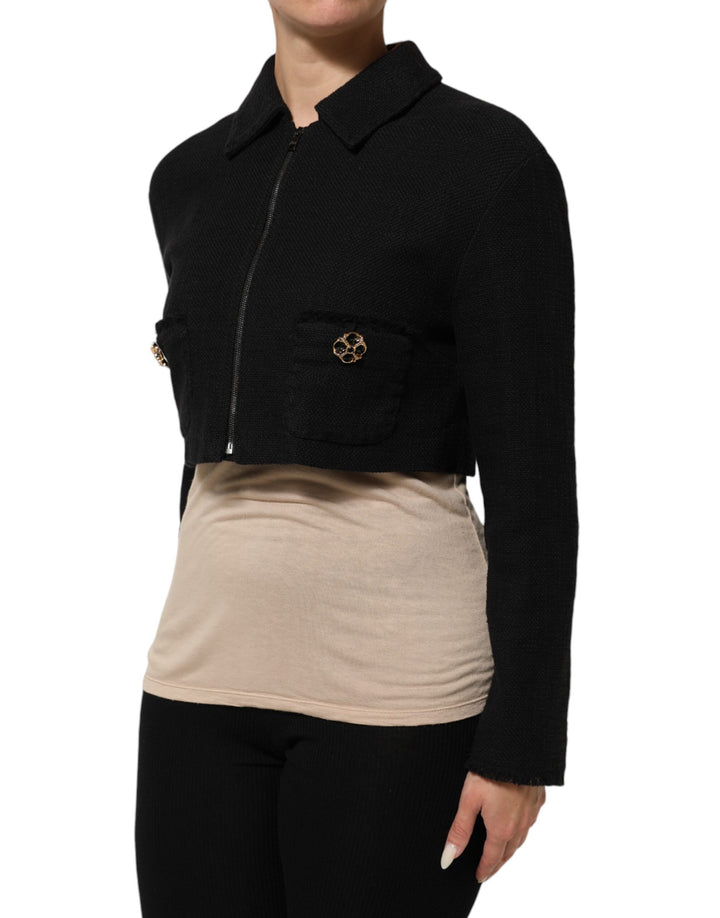 Dolce &amp; Gabbana Sample Sale Dolce &amp; Gabbana Black Cotton Full Zip Cropped Coat Jacket - | Designer outlet