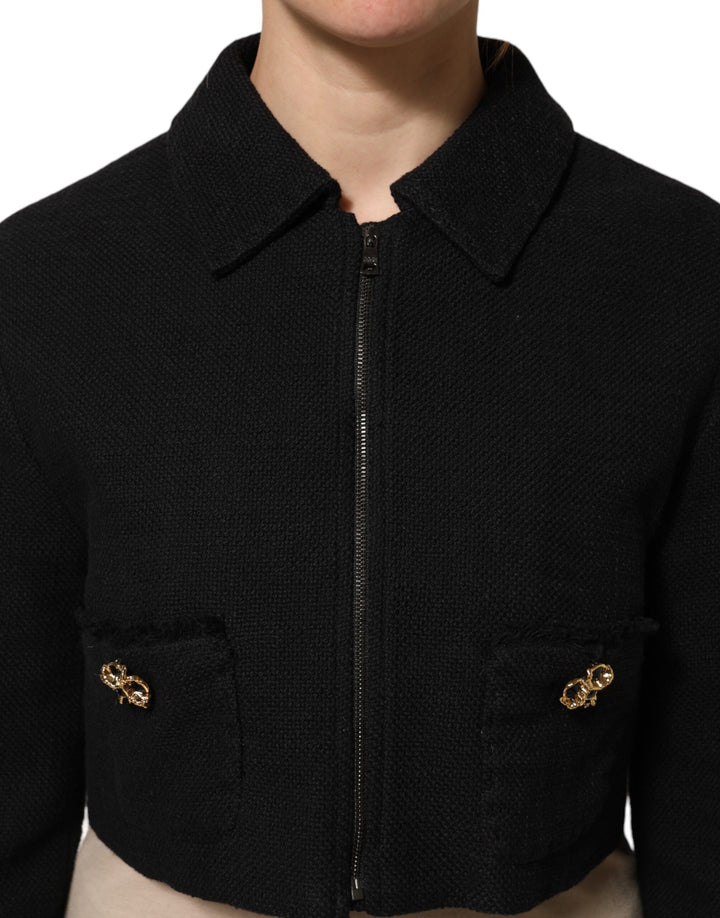 Dolce &amp; Gabbana Sample Sale Dolce &amp; Gabbana Black Cotton Full Zip Cropped Coat Jacket - | Designer outlet