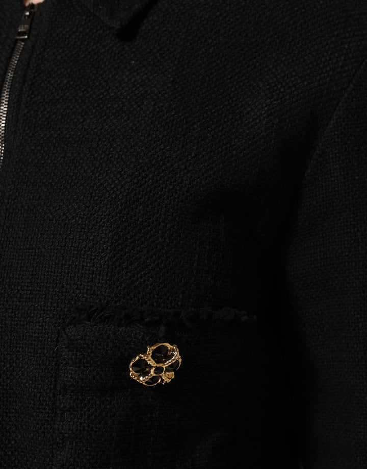 Dolce &amp; Gabbana Sample Sale Dolce &amp; Gabbana Black Cotton Full Zip Cropped Coat Jacket - | Designer outlet