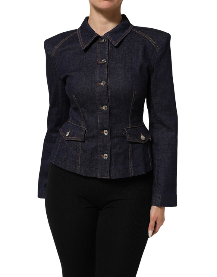 Dolce &amp; Gabbana Sample Sale Dolce &amp; Gabbana Dark Blue Cotton Collared Denim Coat Jacket - | Designer outlet