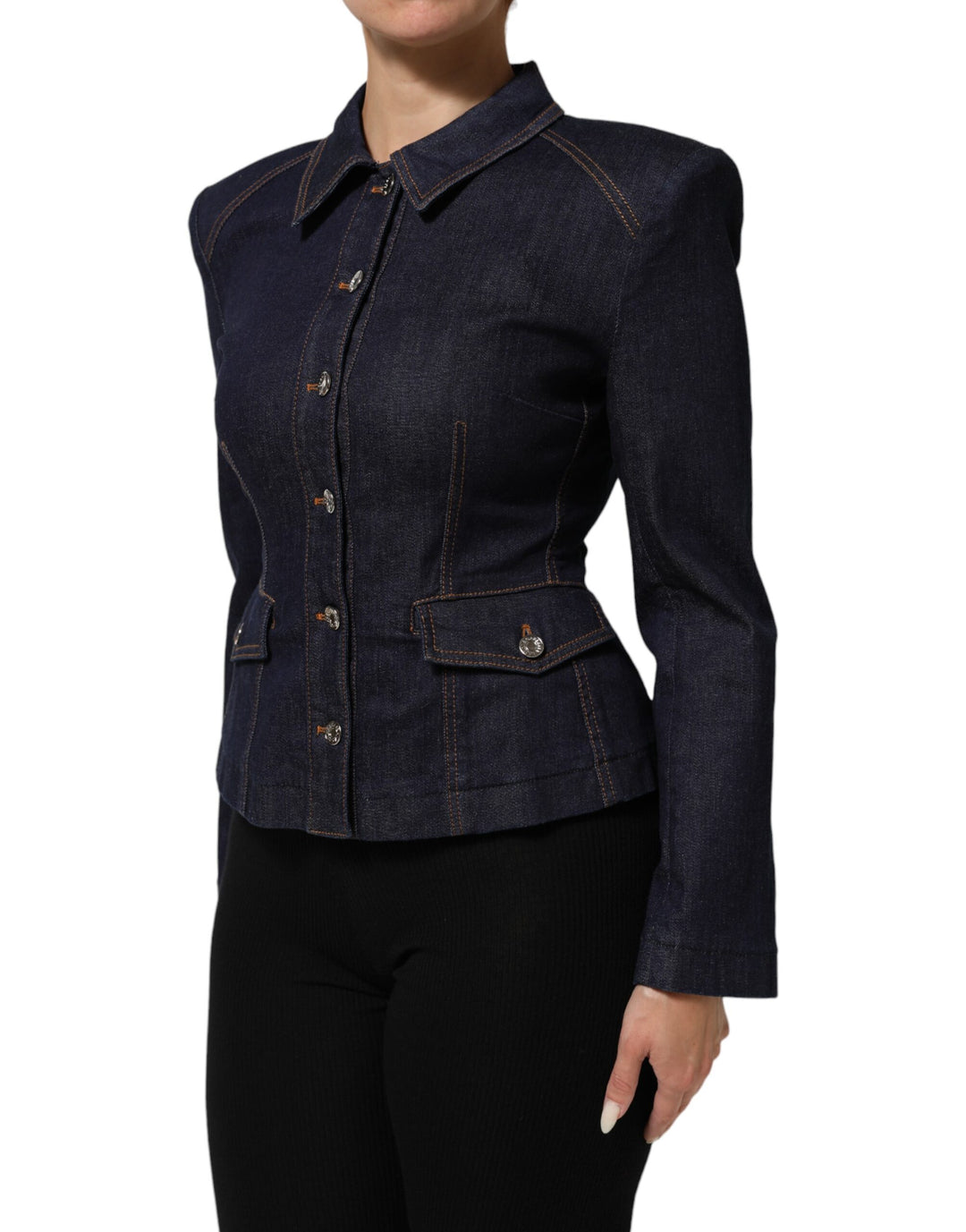 Dolce &amp; Gabbana Sample Sale Dolce &amp; Gabbana Dark Blue Cotton Collared Denim Coat Jacket - | Designer outlet