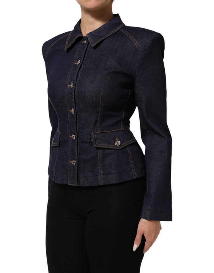Dolce &amp; Gabbana Sample Sale Dolce &amp; Gabbana Dark Blue Cotton Collared Denim Coat Jacket - | Designer outlet