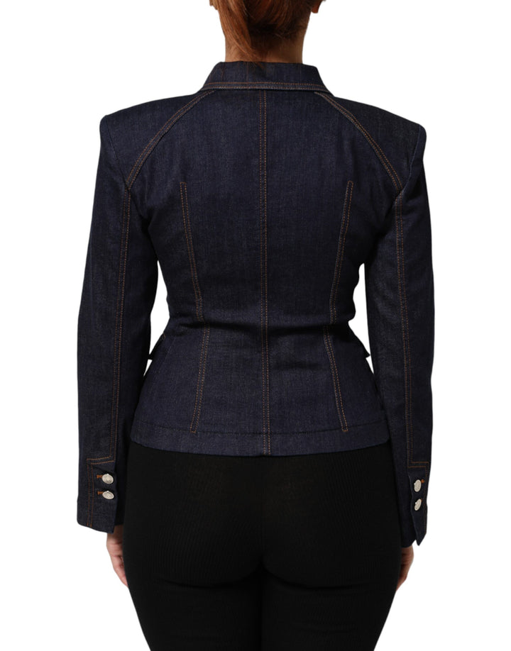 Dolce &amp; Gabbana Sample Sale Dolce &amp; Gabbana Dark Blue Cotton Collared Denim Coat Jacket - | Designer outlet