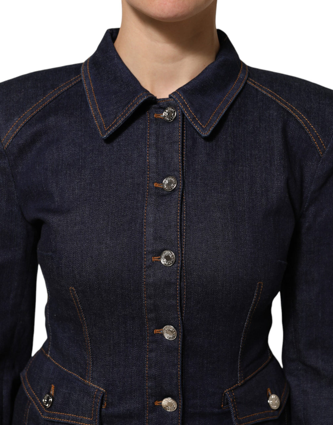 Dolce &amp; Gabbana Sample Sale Dolce &amp; Gabbana Dark Blue Cotton Collared Denim Coat Jacket - | Designer outlet