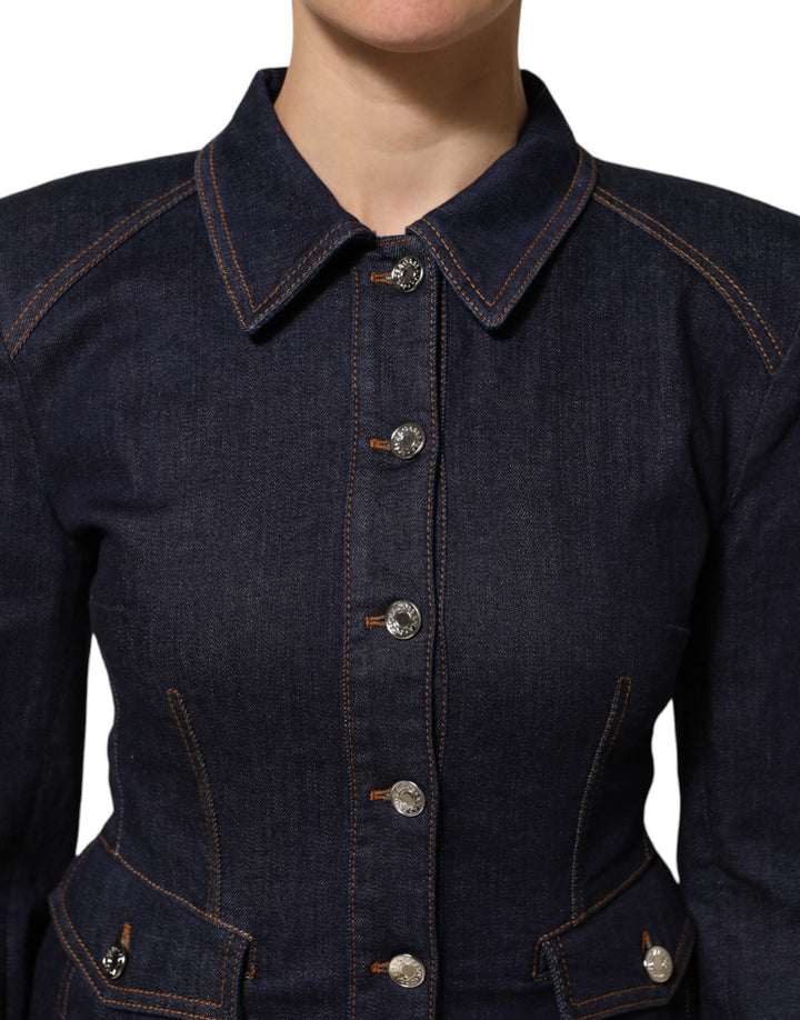 Dolce &amp; Gabbana Sample Sale Dolce &amp; Gabbana Dark Blue Cotton Collared Denim Coat Jacket - | Designer outlet