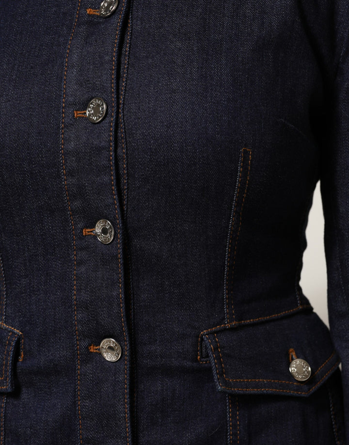 Dolce &amp; Gabbana Sample Sale Dolce &amp; Gabbana Dark Blue Cotton Collared Denim Coat Jacket - | Designer outlet