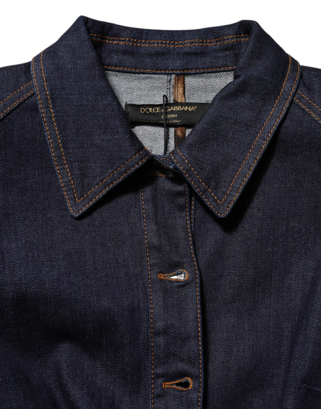 Dolce &amp; Gabbana Sample Sale Dolce &amp; Gabbana Dark Blue Cotton Collared Denim Coat Jacket - | Designer outlet