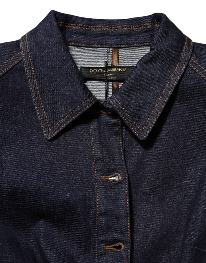 Dolce &amp; Gabbana Sample Sale Dolce &amp; Gabbana Dark Blue Cotton Collared Denim Coat Jacket - | Designer outlet