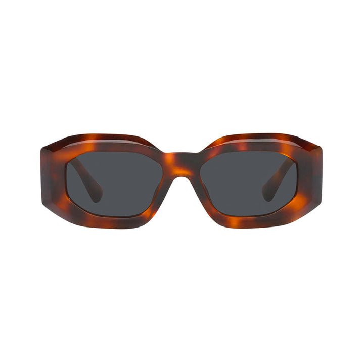 Versace Oval Full Rim, with a Havana frame and Dark Grey lens.