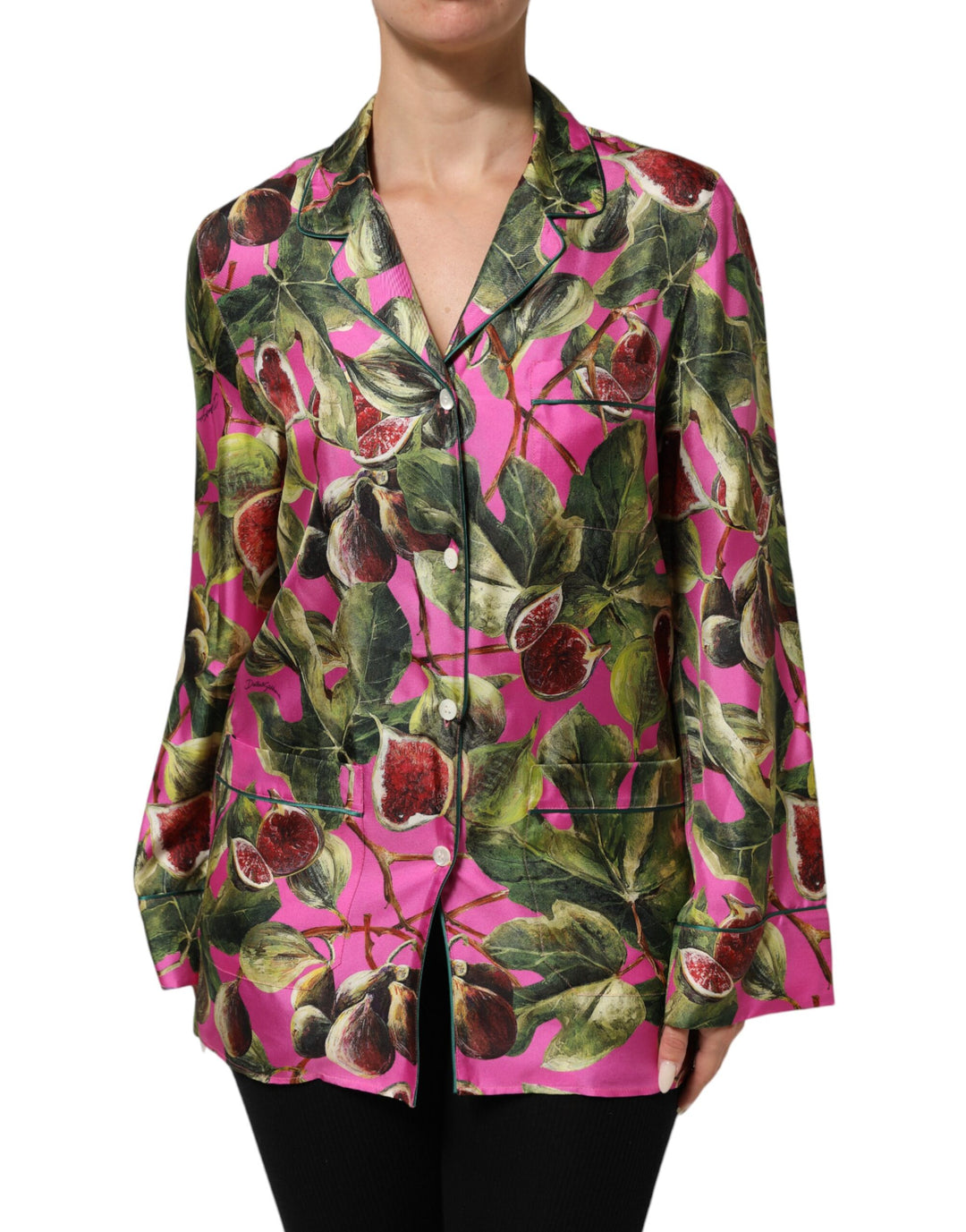 Dolce &amp; Gabbana Sample Sale Dolce &amp; Gabbana Hot Pink Fig Printed Silk Shirt Blouse Top - | Designer outlet