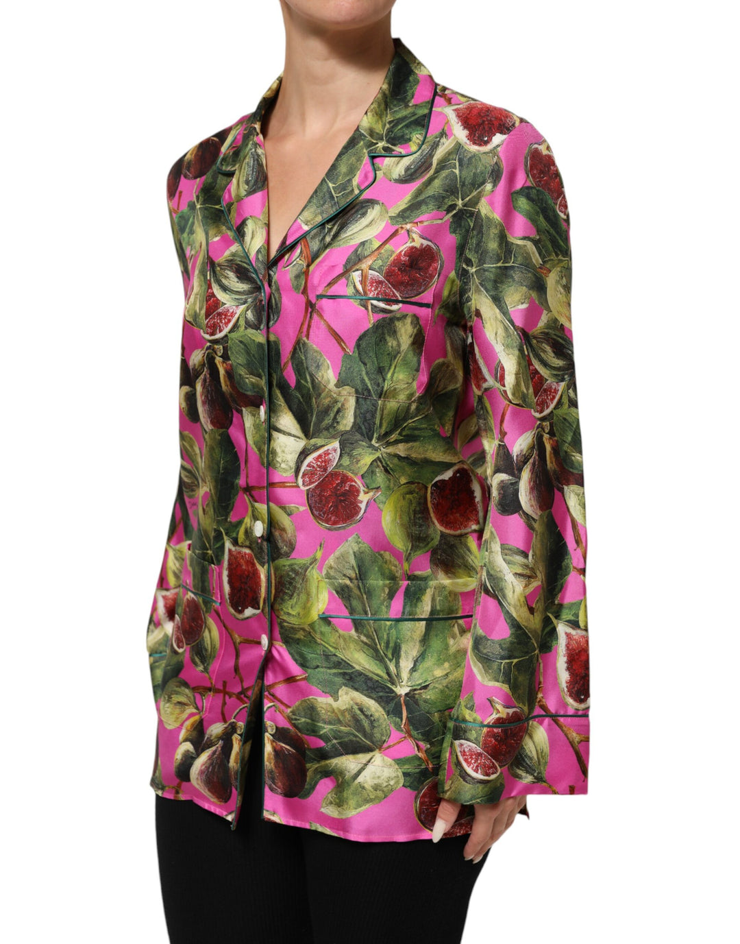 Dolce &amp; Gabbana Sample Sale Dolce &amp; Gabbana Hot Pink Fig Printed Silk Shirt Blouse Top - | Designer outlet