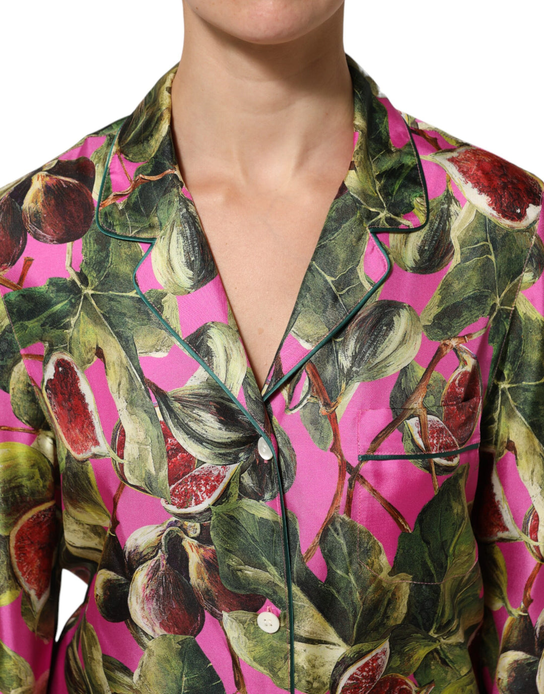 Dolce &amp; Gabbana Sample Sale Dolce &amp; Gabbana Hot Pink Fig Printed Silk Shirt Blouse Top - | Designer outlet