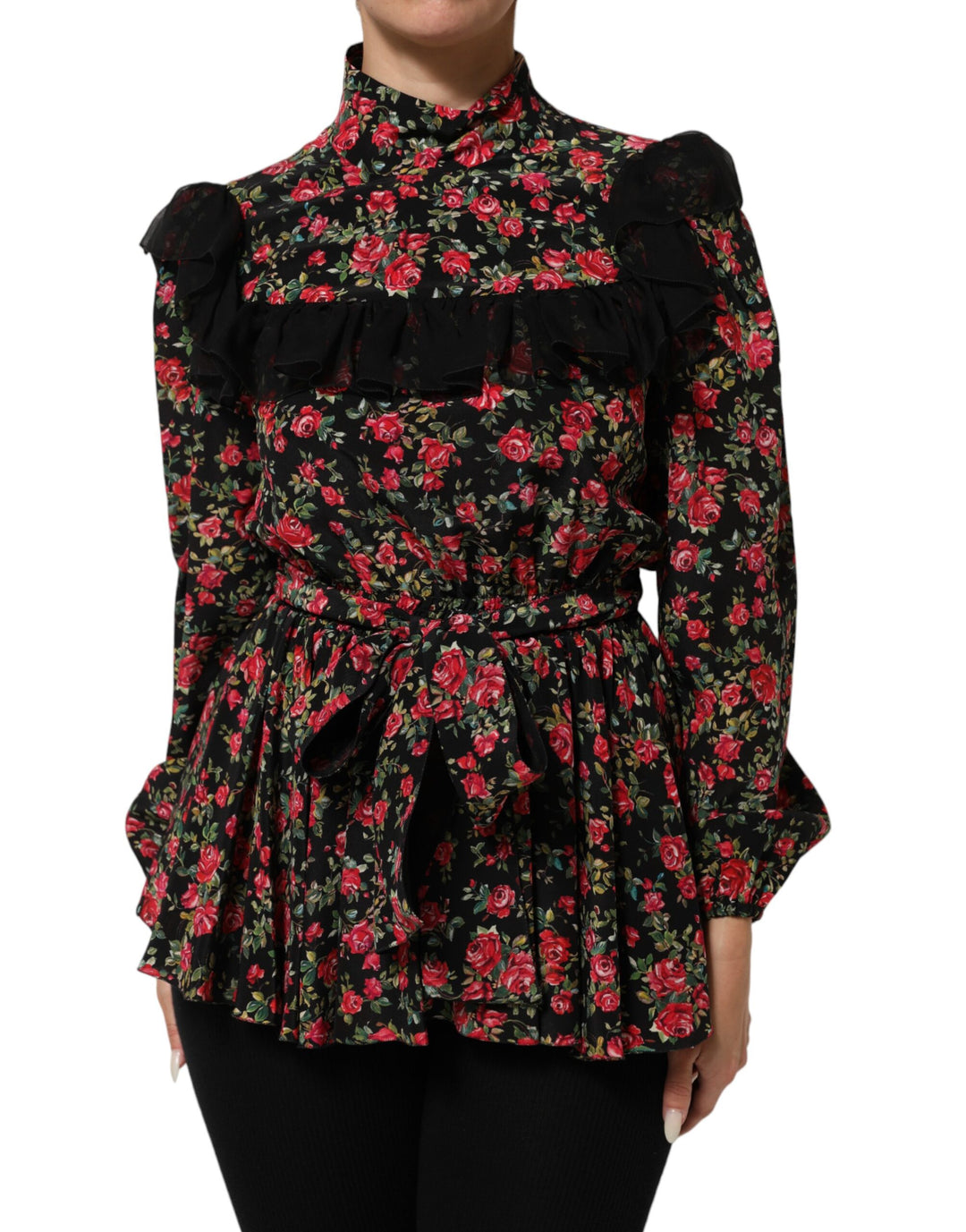 Dolce &amp; Gabbana Black Floral Print Long Sleeve Blouse Top by Dolce &amp; Gabbana outlet now on sale