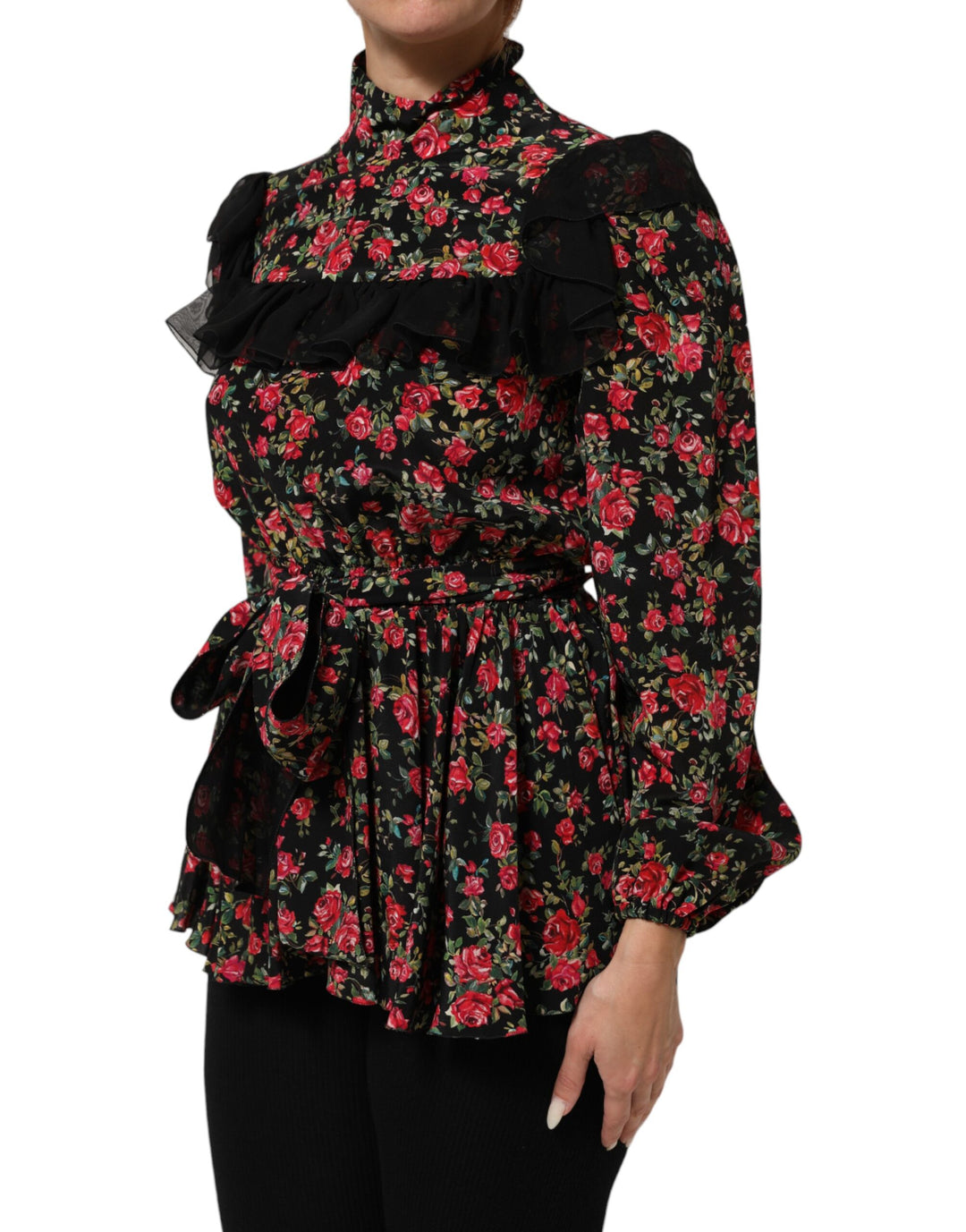 Dolce &amp; Gabbana Black Floral Print Long Sleeve Blouse Top by Dolce &amp; Gabbana outlet now on sale