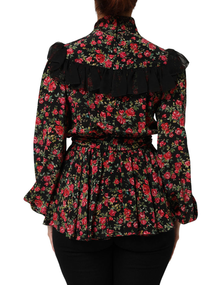 Dolce &amp; Gabbana Black Floral Print Long Sleeve Blouse Top by Dolce &amp; Gabbana outlet now on sale