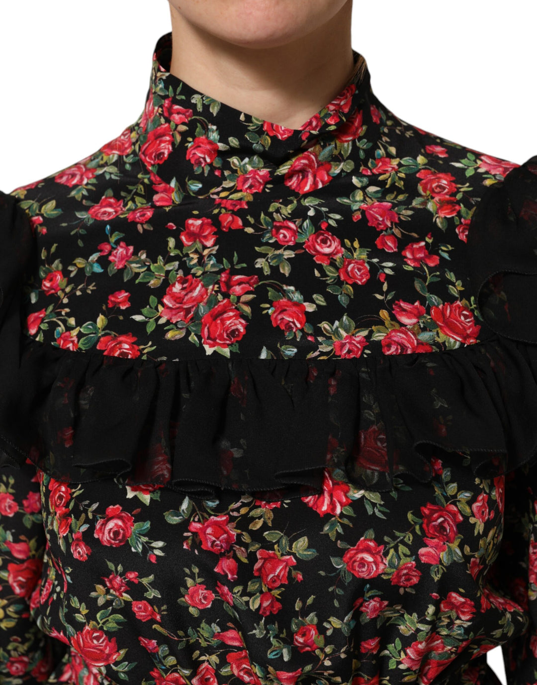 Dolce &amp; Gabbana Black Floral Print Long Sleeve Blouse Top by Dolce &amp; Gabbana outlet now on sale