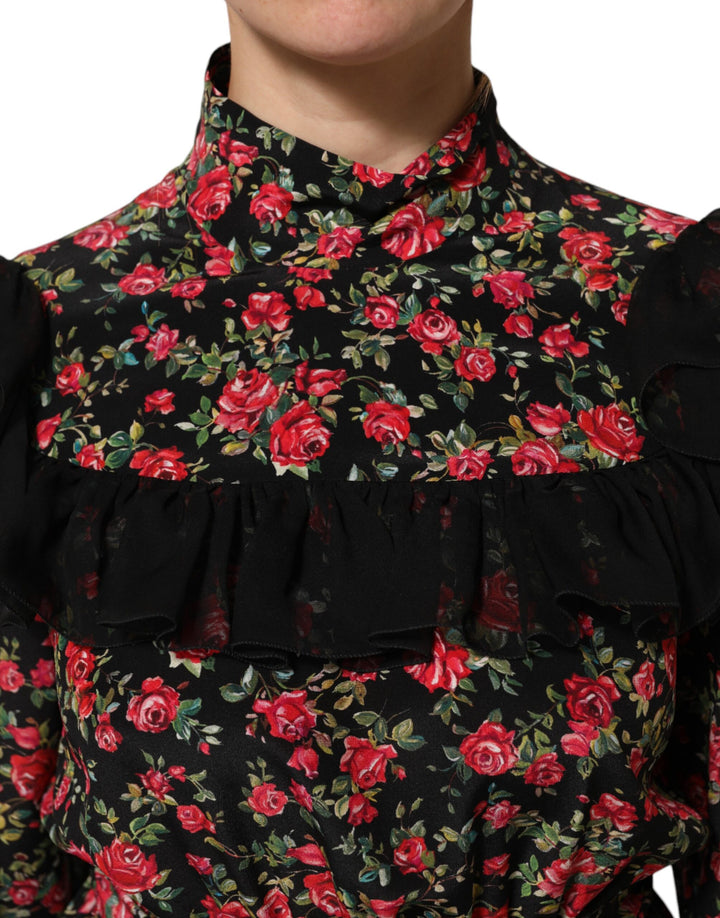 Dolce &amp; Gabbana Black Floral Print Long Sleeve Blouse Top by Dolce &amp; Gabbana outlet now on sale