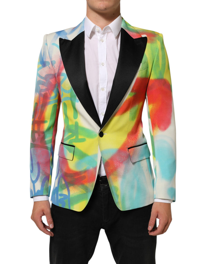 Dolce & Gabbana Multicolor Graffiti SICILIA 1 Button Men Suit Blazer by Dolce & Gabbana outlet now on sale
