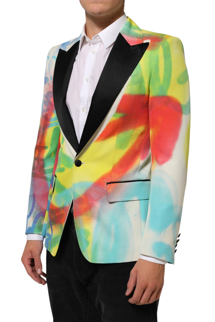 Dolce & Gabbana Multicolor Graffiti SICILIA 1 Button Men Suit Blazer by Dolce & Gabbana outlet now on sale