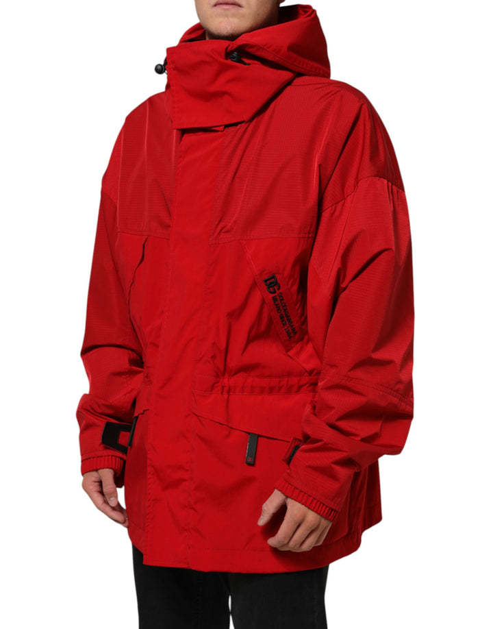 Dolce &amp; Gabbana Sample Sale Dolce &amp; Gabbana Red Nylon Hooded Men Full Zip Parka Jacket - | Designer outlet