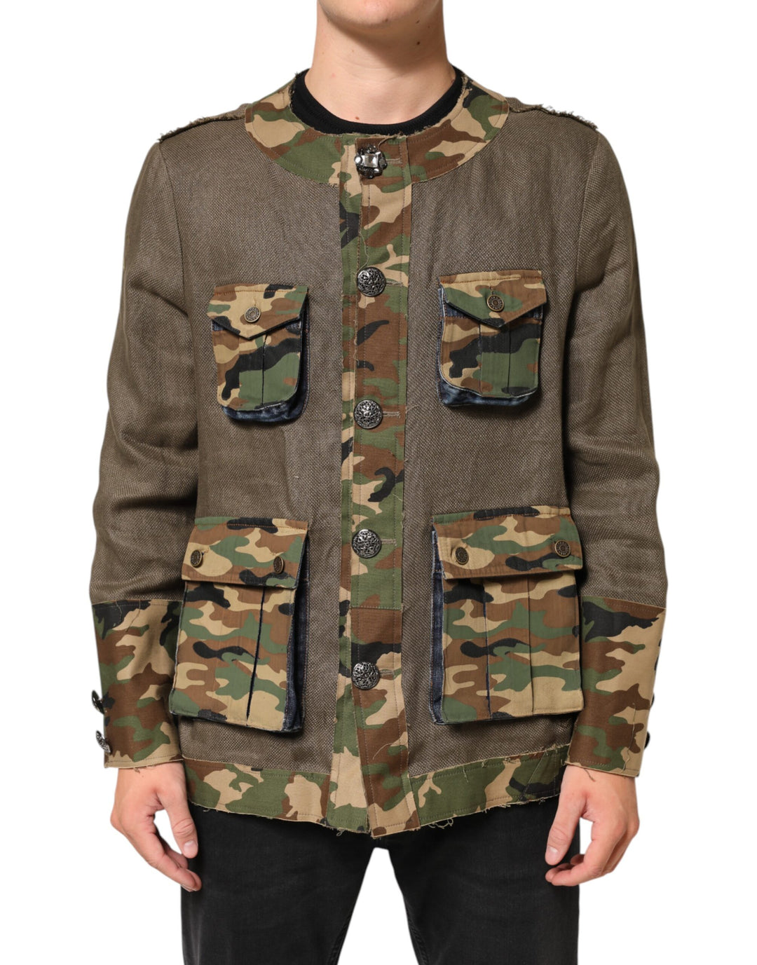 Dolce &amp; Gabbana Sample Sale Dolce &amp; Gabbana Brown Camouflage Linen Button Down Jacket - | Designer outlet