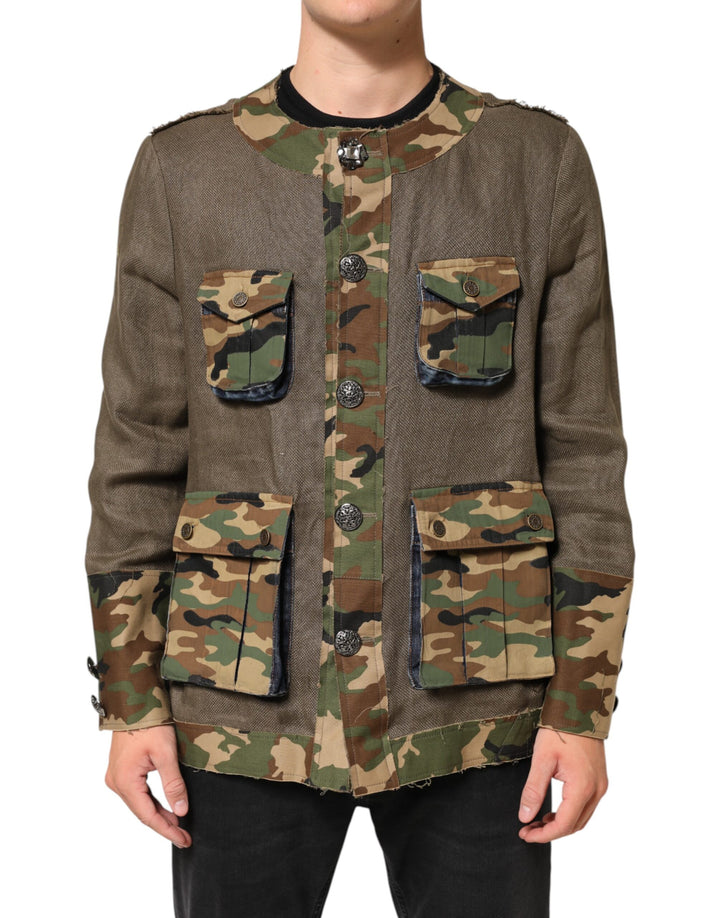 Dolce &amp; Gabbana Sample Sale Dolce &amp; Gabbana Brown Camouflage Linen Button Down Jacket - | Designer outlet