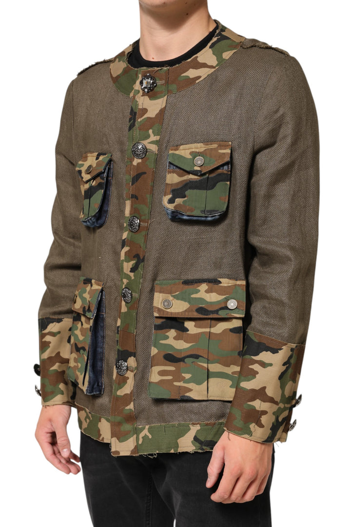 Dolce &amp; Gabbana Sample Sale Dolce &amp; Gabbana Brown Camouflage Linen Button Down Jacket - | Designer outlet