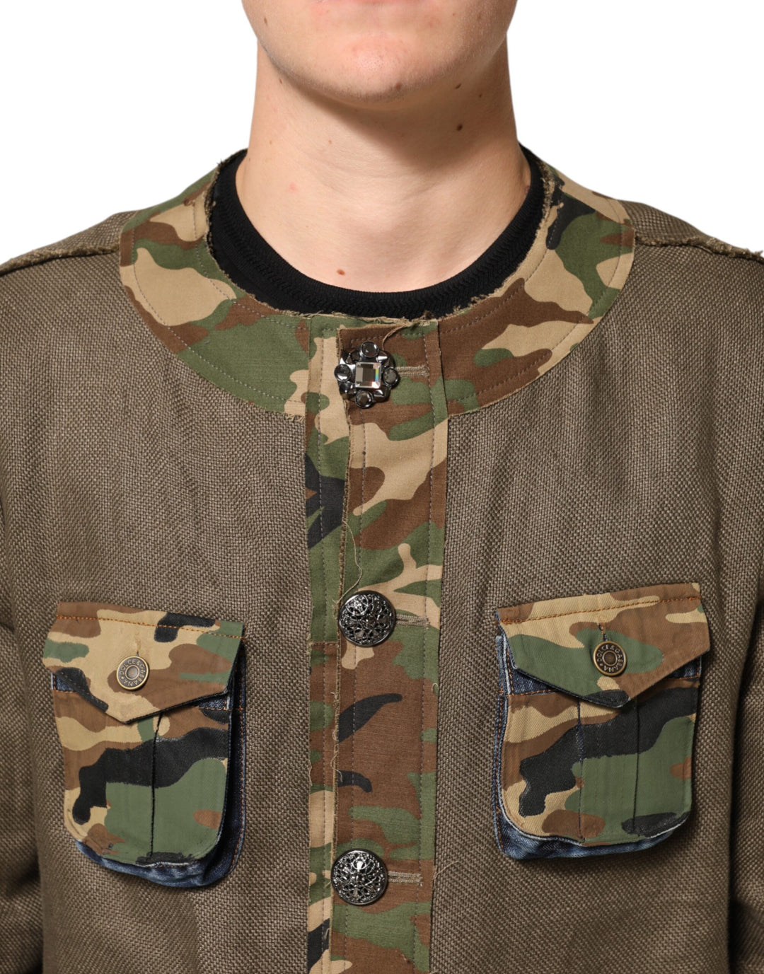 Dolce &amp; Gabbana Sample Sale Dolce &amp; Gabbana Brown Camouflage Linen Button Down Jacket - | Designer outlet