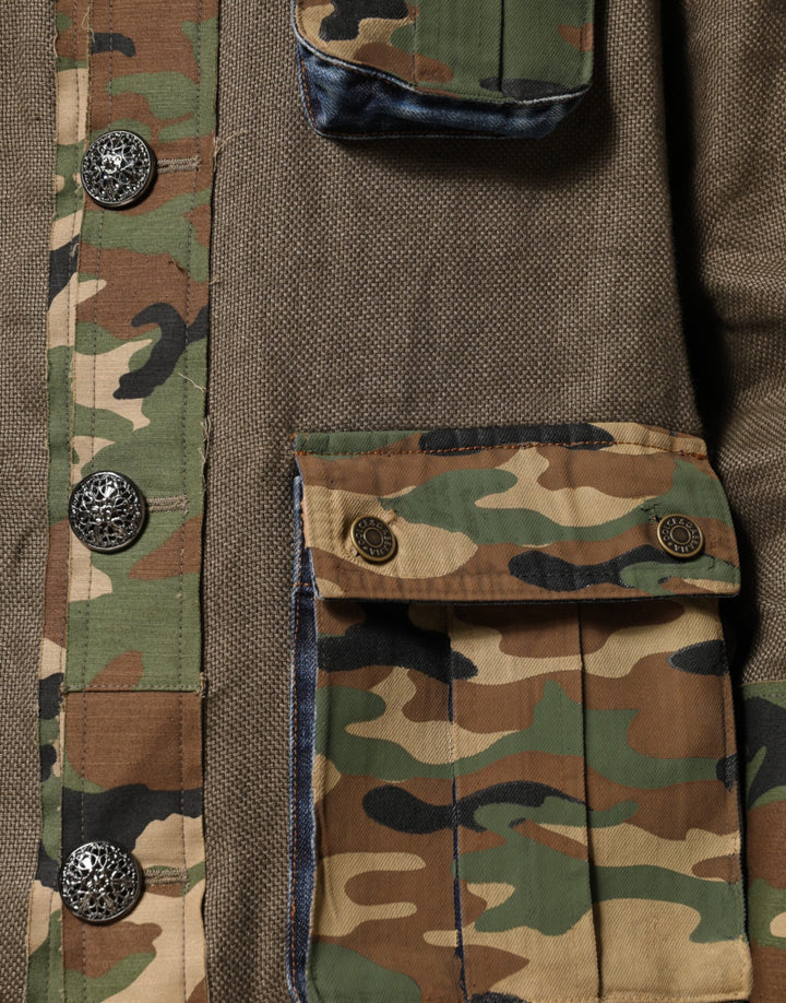 Dolce &amp; Gabbana Sample Sale Dolce &amp; Gabbana Brown Camouflage Linen Button Down Jacket - | Designer outlet