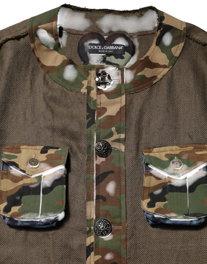 Dolce &amp; Gabbana Sample Sale Dolce &amp; Gabbana Brown Camouflage Linen Button Down Jacket - | Designer outlet