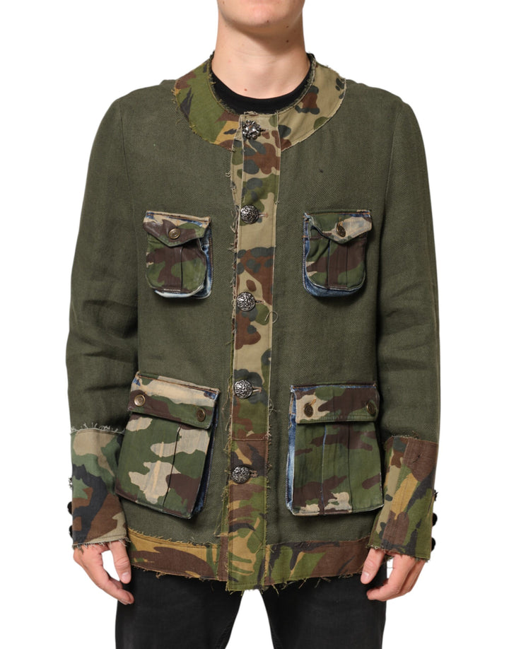 Dolce &amp; Gabbana Sample Sale Dolce &amp; Gabbana Brown Camouflage Linen Button Down Jacket - | Designer outlet