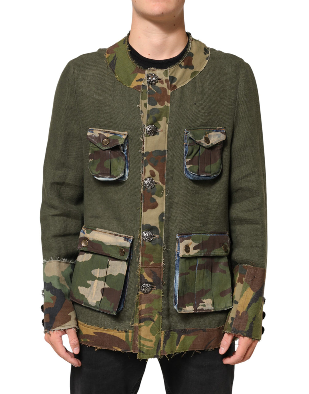 Dolce &amp; Gabbana Sample Sale Dolce &amp; Gabbana Brown Camouflage Linen Button Down Jacket - | Designer outlet
