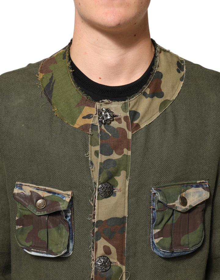 Dolce &amp; Gabbana Sample Sale Dolce &amp; Gabbana Brown Camouflage Linen Button Down Jacket - | Designer outlet