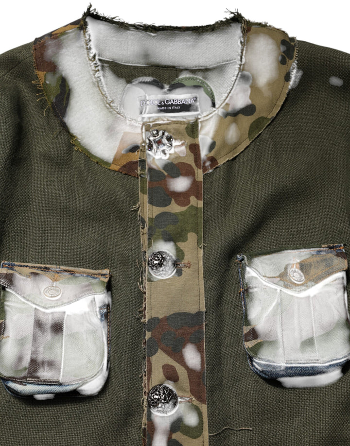 Dolce &amp; Gabbana Sample Sale Dolce &amp; Gabbana Brown Camouflage Linen Button Down Jacket - | Designer outlet
