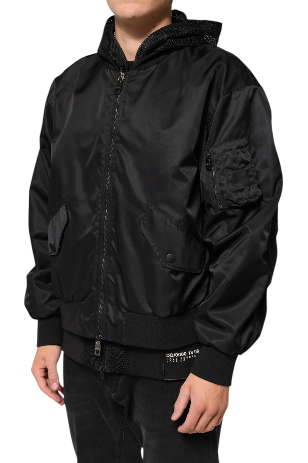 Dolce &amp; Gabbana Sample Sale Dolce &amp; Gabbana Black Nylon Hooded Full Zip Bomber Men Jacket - | Designer outlet