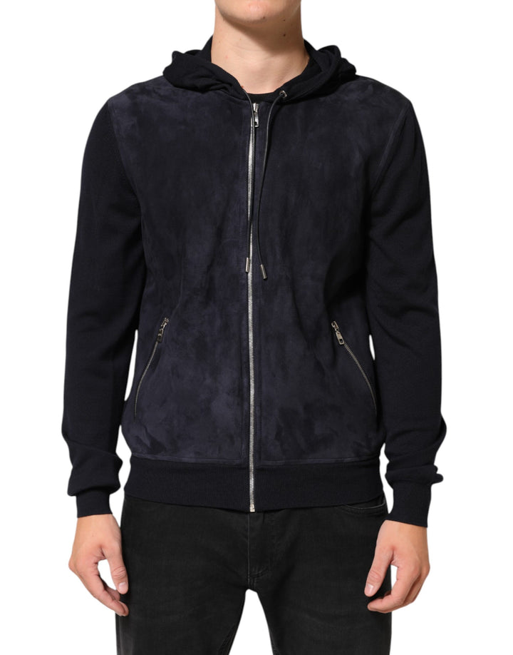 Dolce &amp; Gabbana Sample Sale Dolce &amp; Gabbana Black Leather Full Zip Hooded Blouson Jacket - | Designer outlet