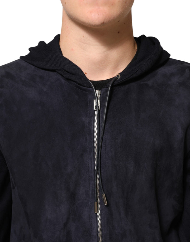 Dolce &amp; Gabbana Sample Sale Dolce &amp; Gabbana Black Leather Full Zip Hooded Blouson Jacket - | Designer outlet