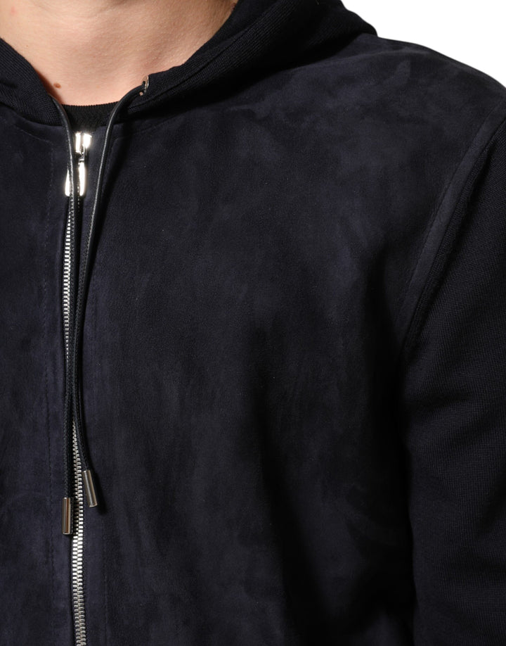Dolce &amp; Gabbana Sample Sale Dolce &amp; Gabbana Black Leather Full Zip Hooded Blouson Jacket - | Designer outlet