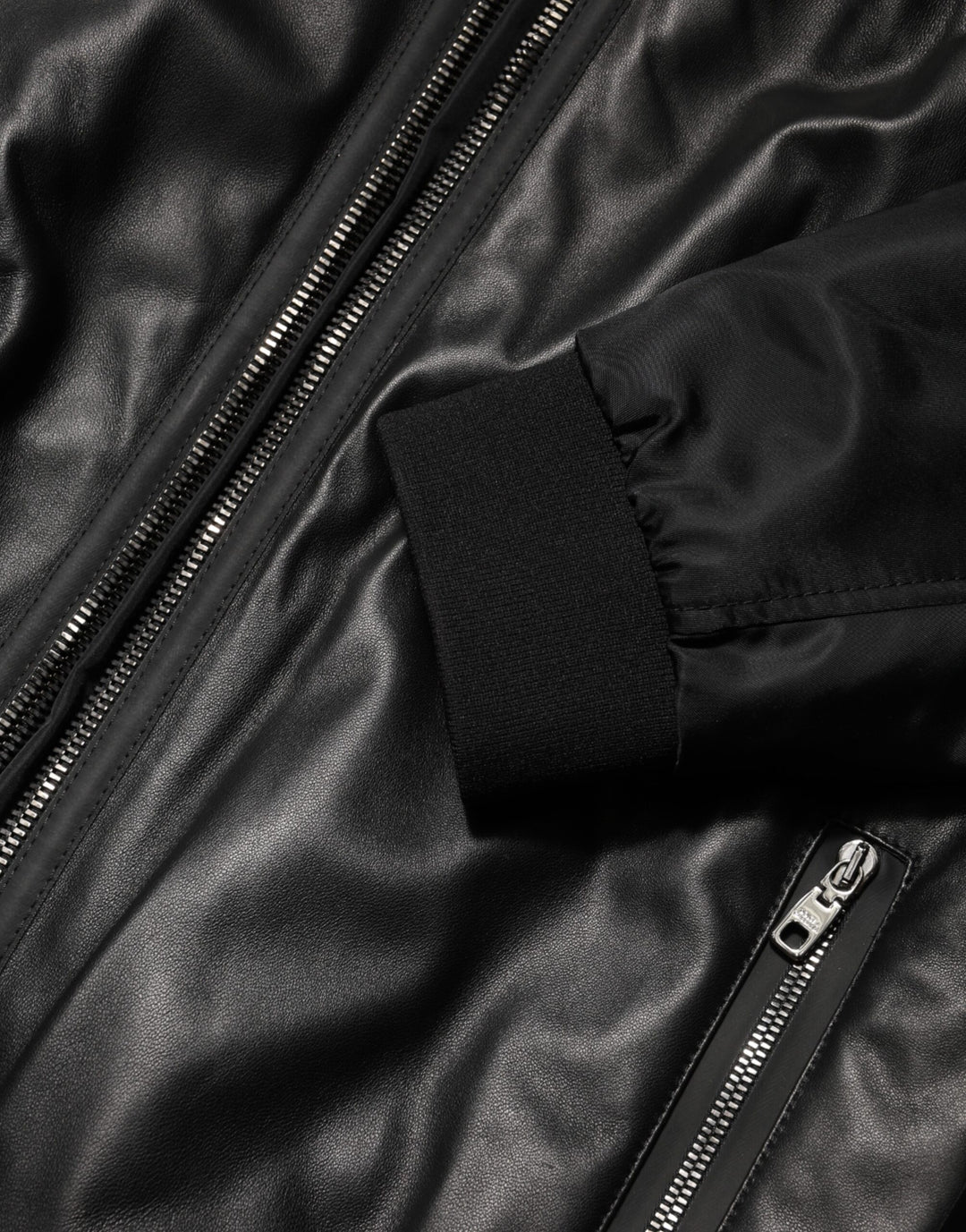 Dolce &amp; Gabbana Black Leather Nylon FullZip Blouson Jacket by Dolce &amp; Gabbana outlet now on sale