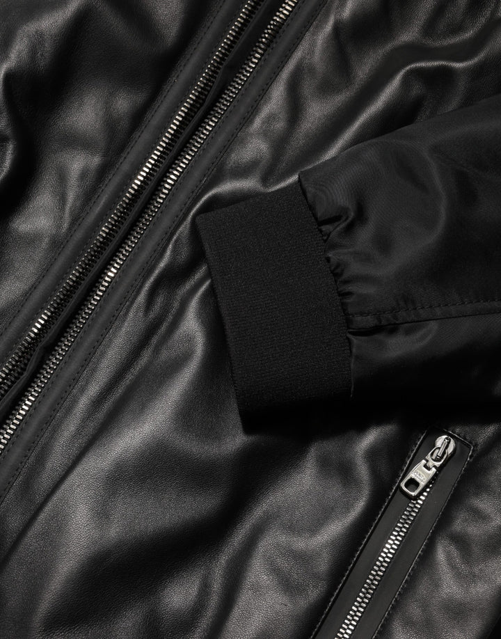 Dolce &amp; Gabbana Black Leather Nylon FullZip Blouson Jacket by Dolce &amp; Gabbana outlet now on sale