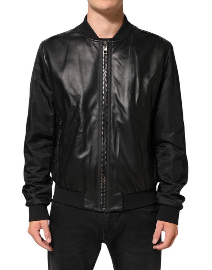 Dolce &amp; Gabbana Black Leather Nylon FullZip Blouson Jacket by Dolce &amp; Gabbana outlet now on sale
