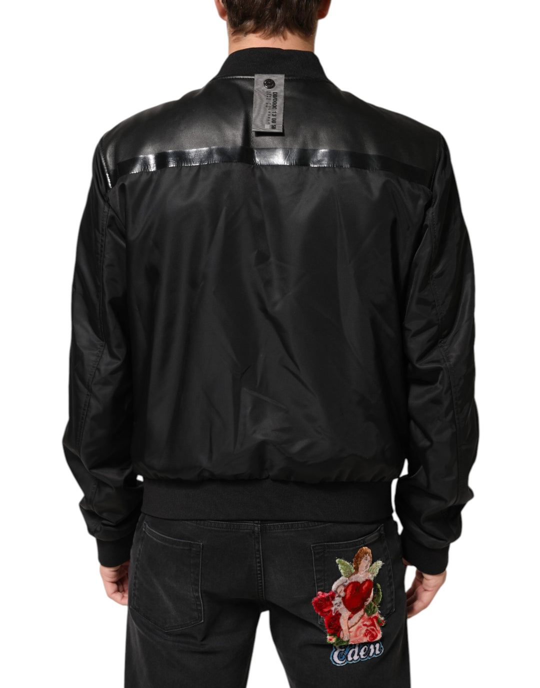 Dolce &amp; Gabbana Black Leather Nylon FullZip Blouson Jacket by Dolce &amp; Gabbana outlet now on sale