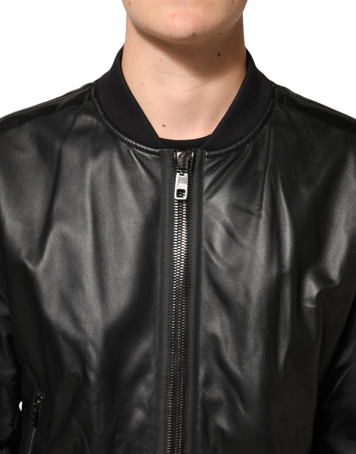 Dolce &amp; Gabbana Black Leather Nylon FullZip Blouson Jacket by Dolce &amp; Gabbana outlet now on sale