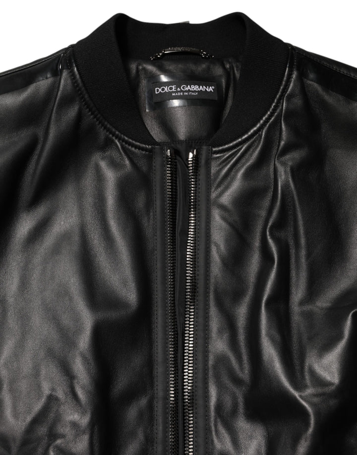 Dolce &amp; Gabbana Black Leather Nylon FullZip Blouson Jacket by Dolce &amp; Gabbana outlet now on sale
