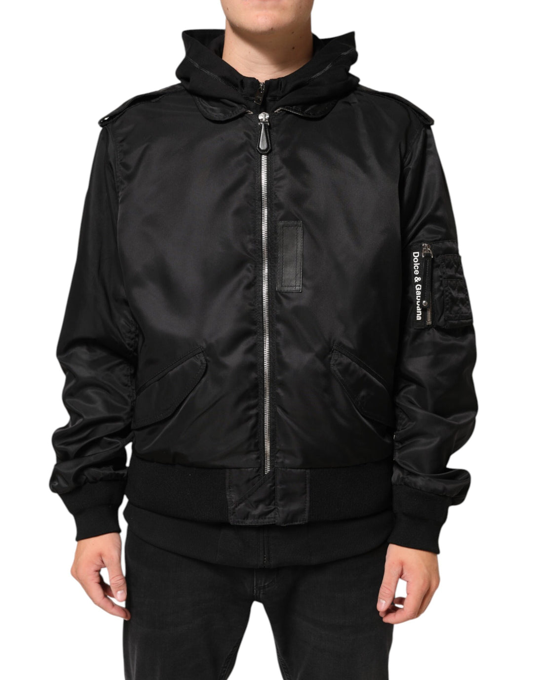 Dolce &amp; Gabbana Sample Sale Dolce &amp; Gabbana Black Cotton Hooded Full Zip Bomber Jacket - | Designer outlet