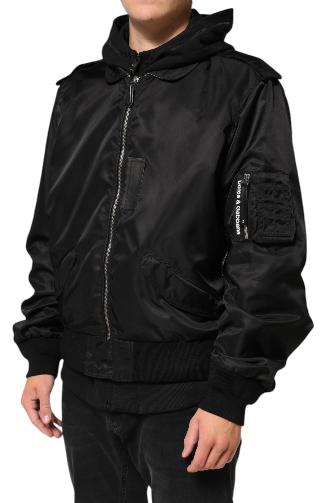 Dolce &amp; Gabbana Sample Sale Dolce &amp; Gabbana Black Cotton Hooded Full Zip Bomber Jacket - | Designer outlet