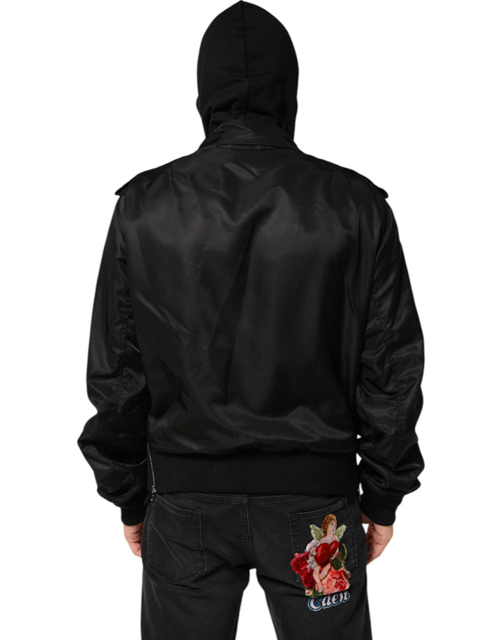 Dolce &amp; Gabbana Sample Sale Dolce &amp; Gabbana Black Cotton Hooded Full Zip Bomber Jacket - | Designer outlet